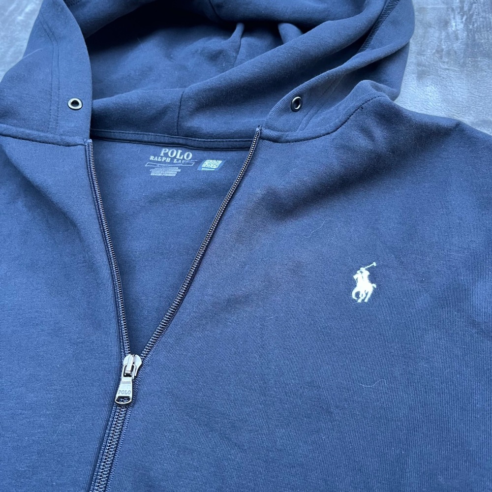 Polo Ralph Lauren Mens Navy Blue Full Zip Hoodie Pony Logo Large